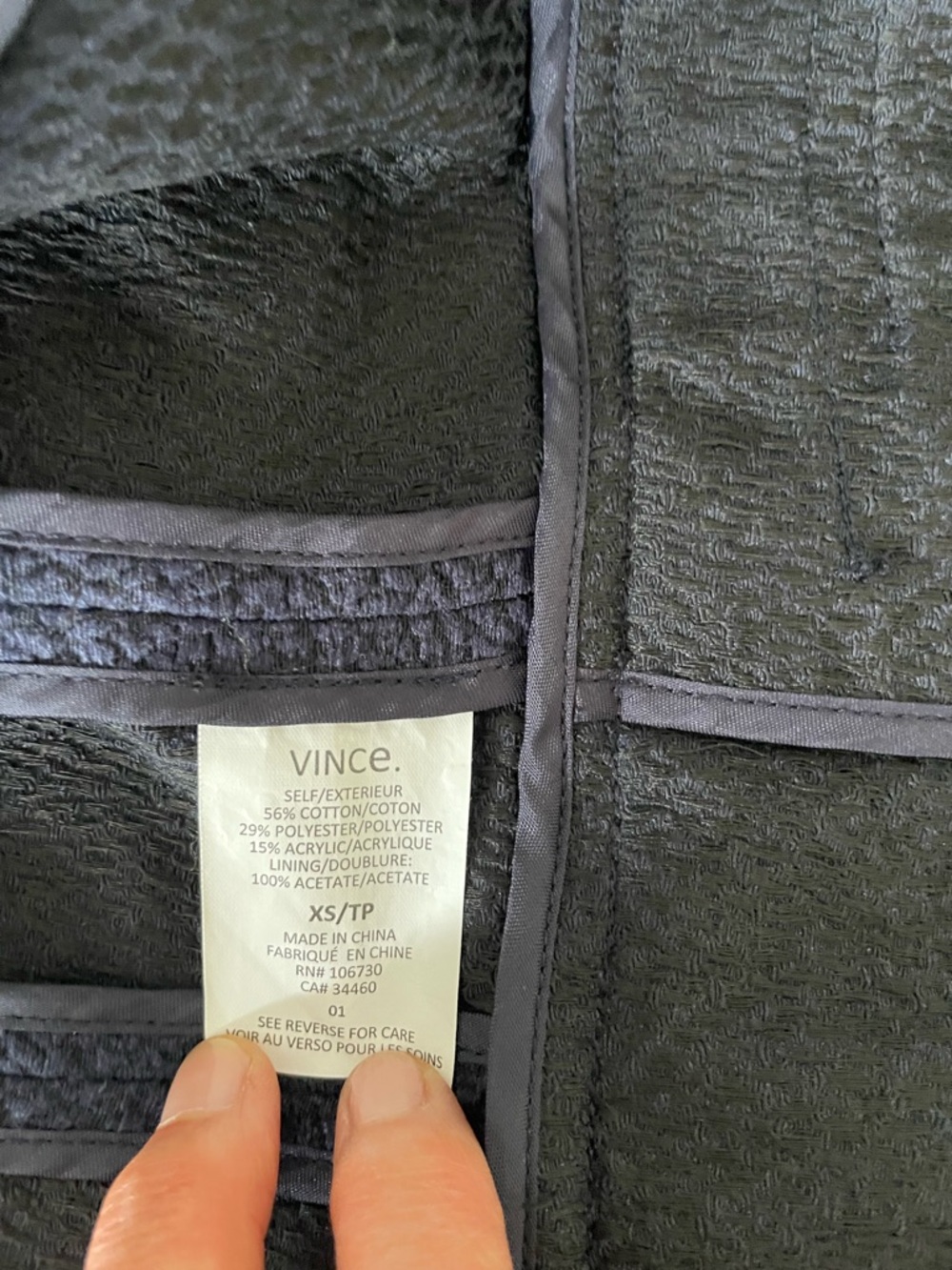 Vince Navy Textured Open-Front Jacket
